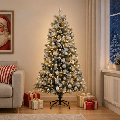 vidaXL Artificial Hinged Christmas Tree with Baubles 240 cm 300 LEDs