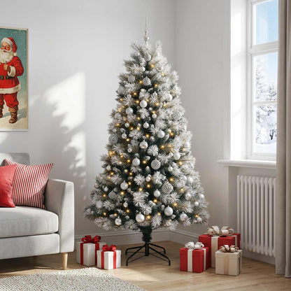 vidaXL Artificial Hinged Christmas Tree with Baubles 240 cm 300 LEDs