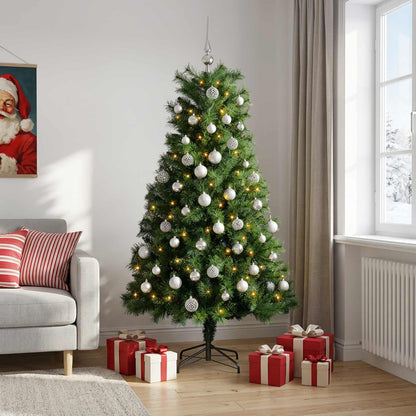 vidaXL Artificial Hinged Christmas Tree with Baubles 180 cm 300 LEDs