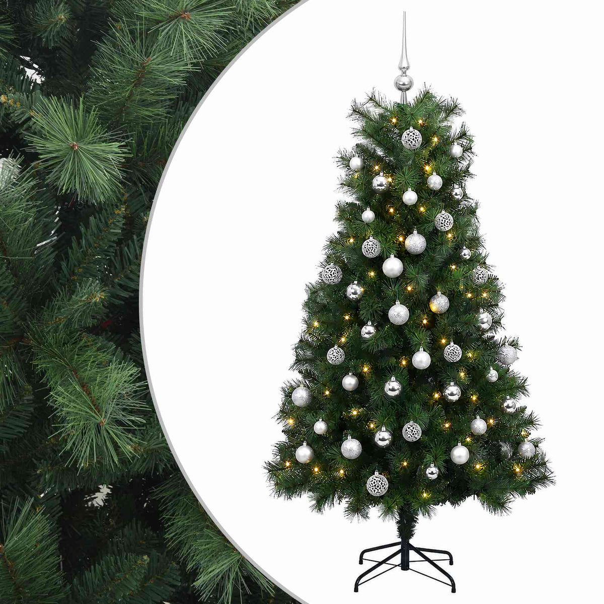 vidaXL Artificial Hinged Christmas Tree with Baubles 180 cm 300 LEDs