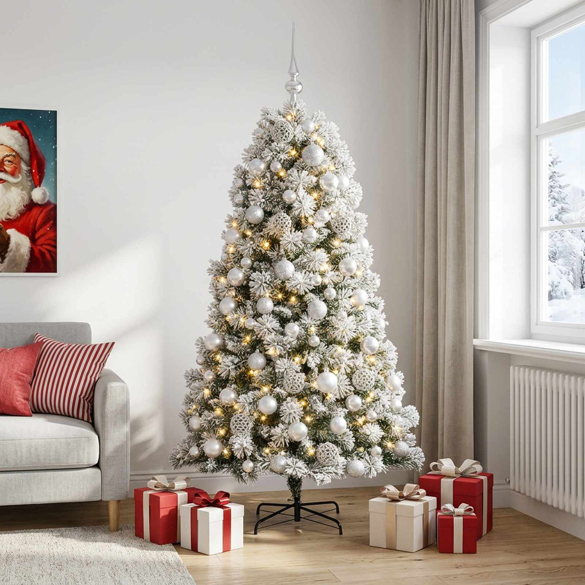 vidaXL Artificial Hinged Christmas Tree with Baubles 180 cm 300 LEDs