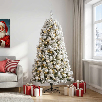 vidaXL Artificial Hinged Christmas Tree with Baubles 180 cm 300 LEDs