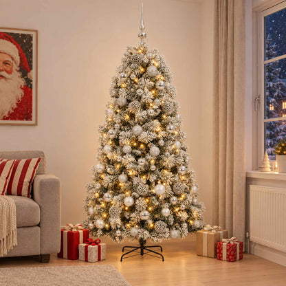 vidaXL Artificial Hinged Christmas Tree with Baubles 180 cm 300 LEDs