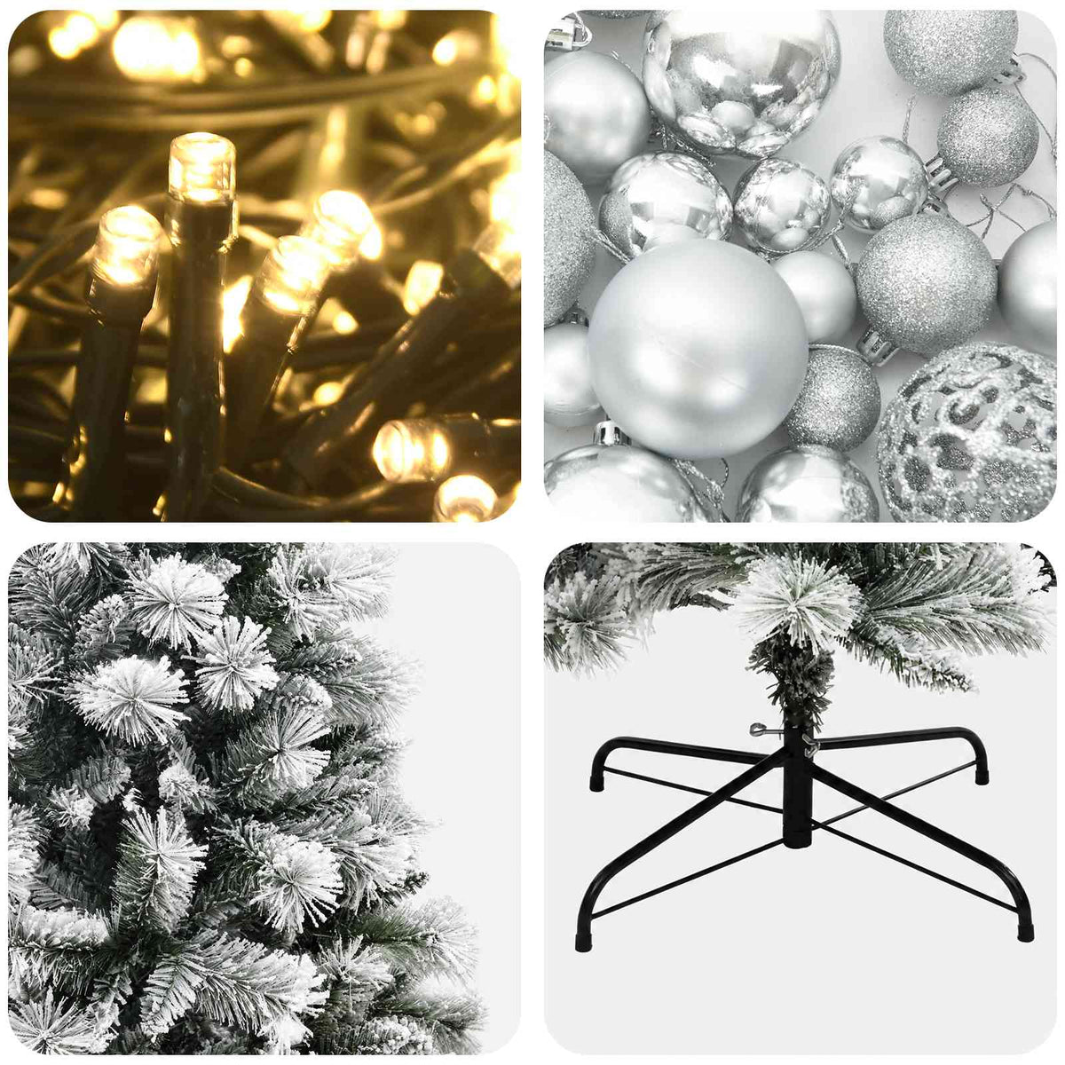 vidaXL Artificial Hinged Christmas Tree with Baubles 180 cm 300 LEDs