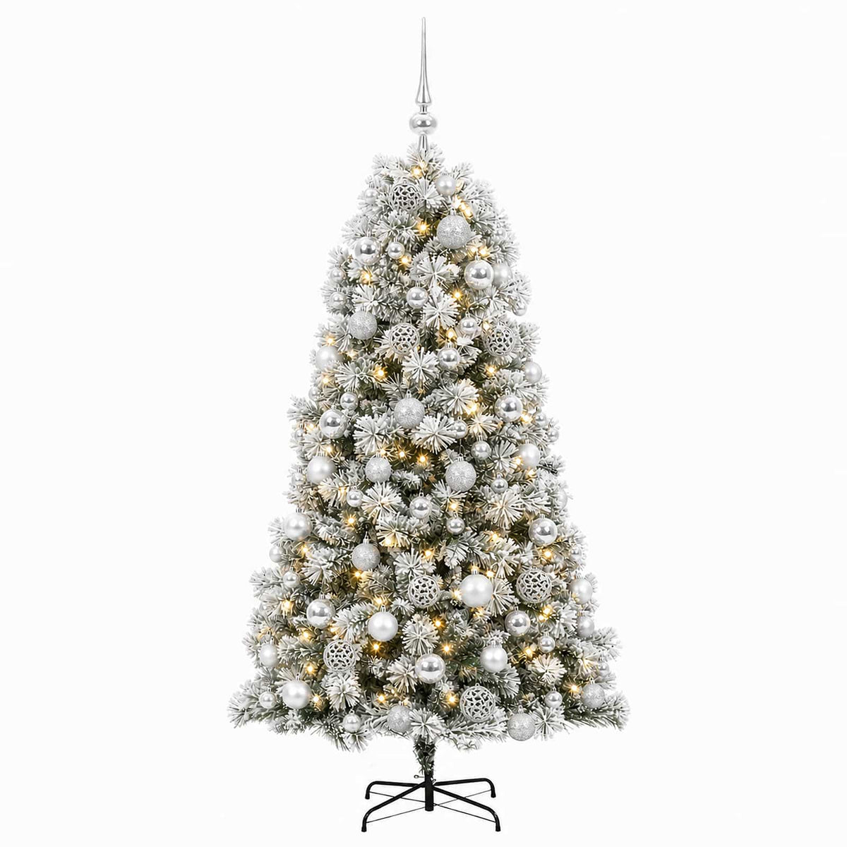 vidaXL Artificial Hinged Christmas Tree with Baubles 180 cm 300 LEDs