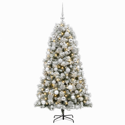 vidaXL Artificial Hinged Christmas Tree with Baubles 180 cm 300 LEDs