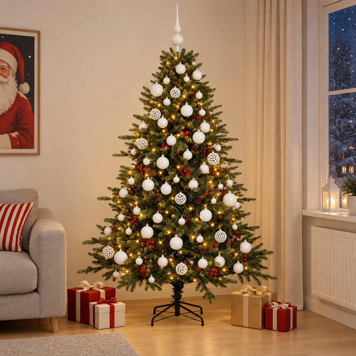 vidaXL Artificial Christmas Tree with Bauble 180 cm 300 LEDs