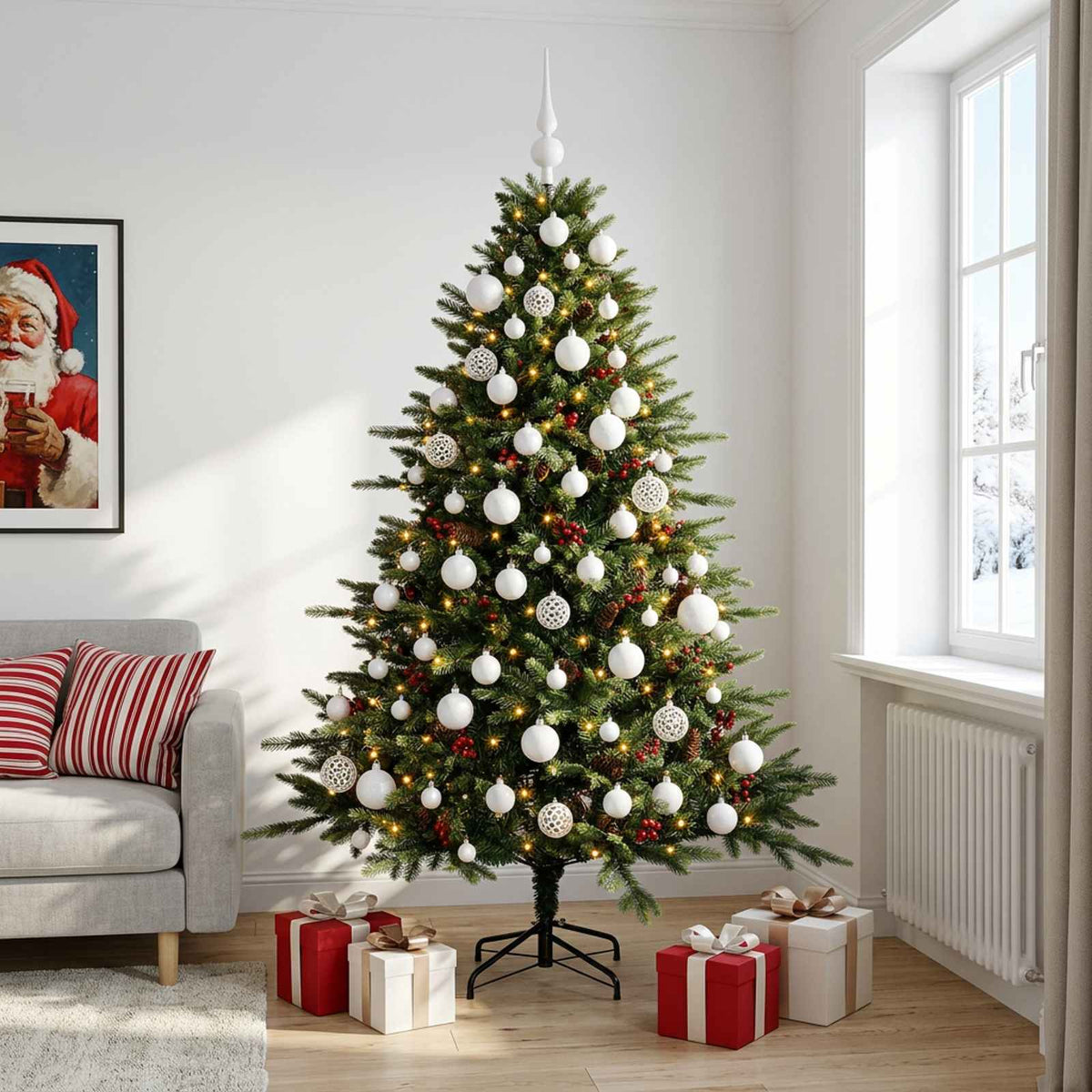 vidaXL Artificial Christmas Tree with Bauble 240 cm 300 LEDs