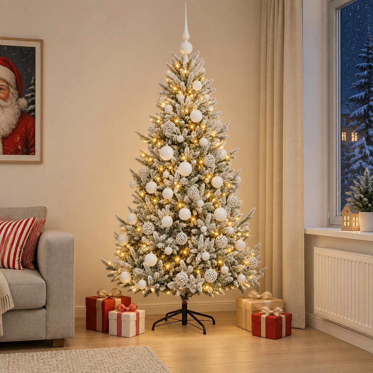 vidaXL Artificial Christmas Tree with Bauble 210 cm 300 LEDs