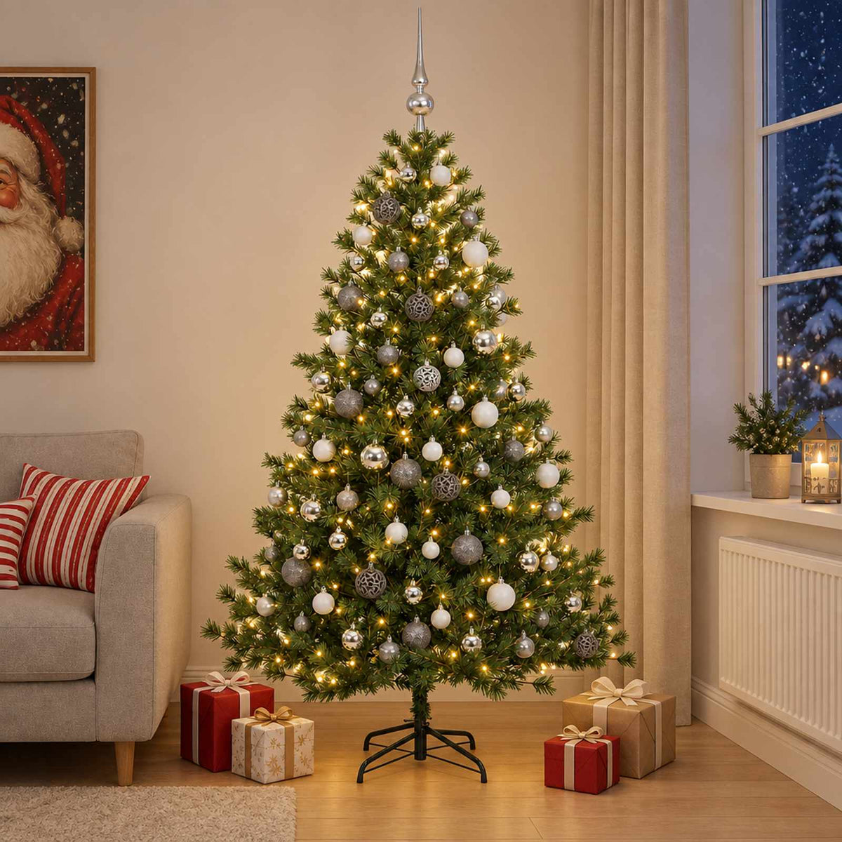 vidaXL Artificial Christmas Tree with Bauble 180 cm 300 LEDs