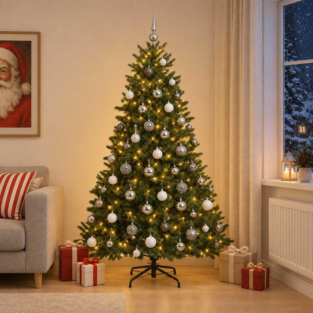 vidaXL Artificial Christmas Tree with Bauble 210 cm 300 LEDs