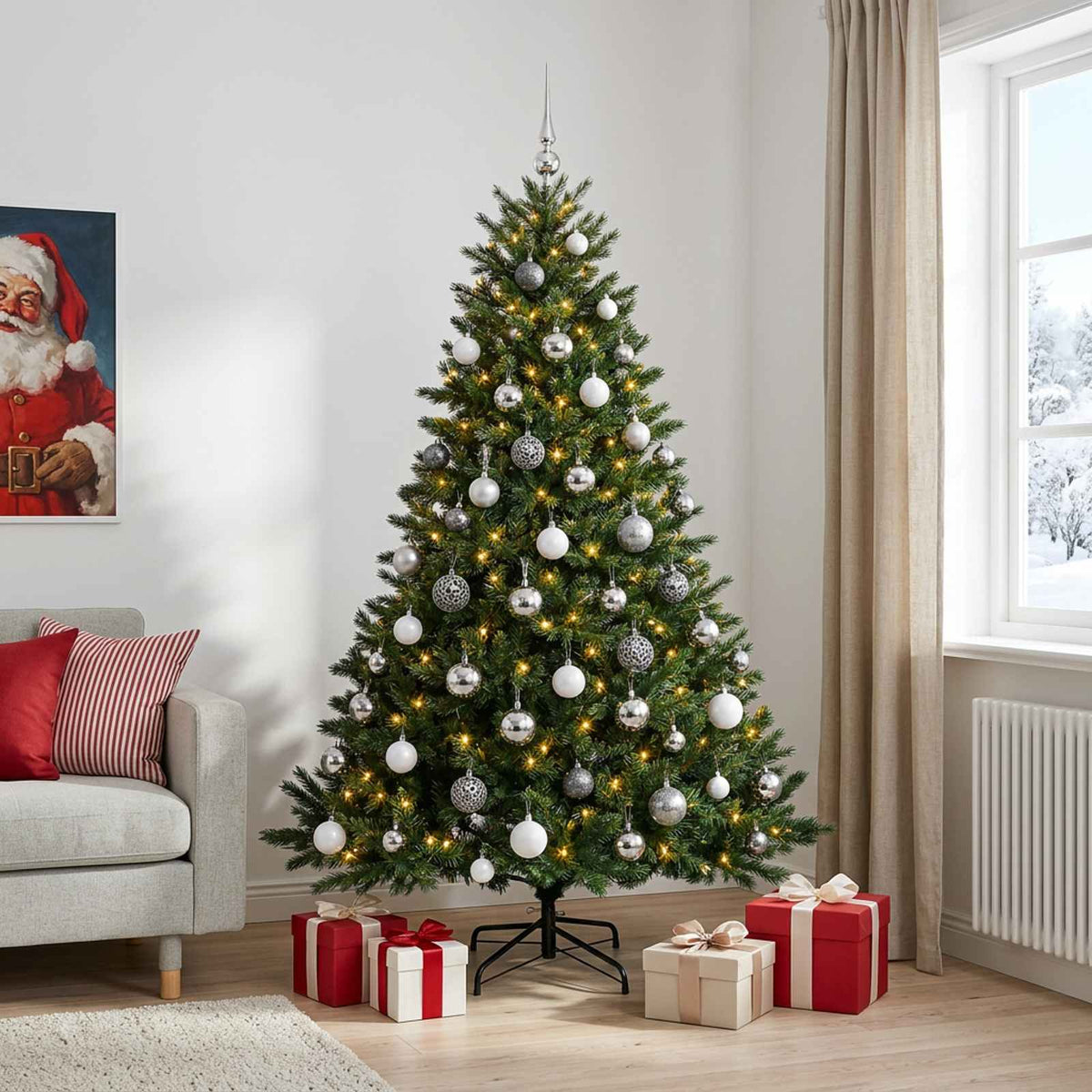 vidaXL Artificial Christmas Tree with Bauble 210 cm 300 LEDs