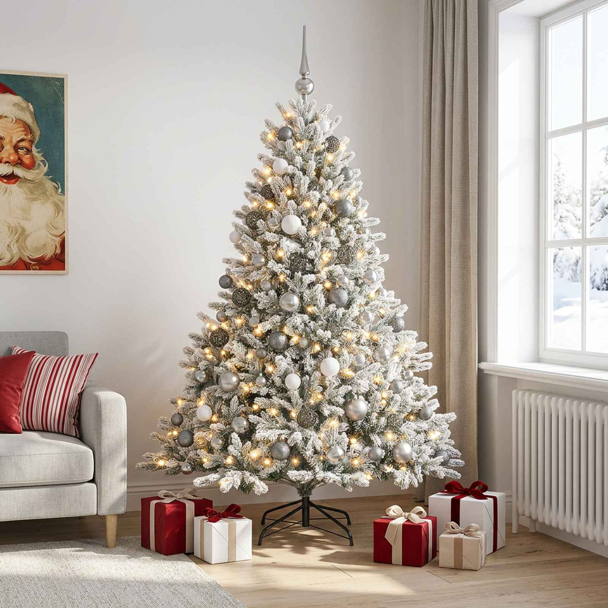 vidaXL Artificial Christmas Tree with Bauble 210 cm 300 LEDs