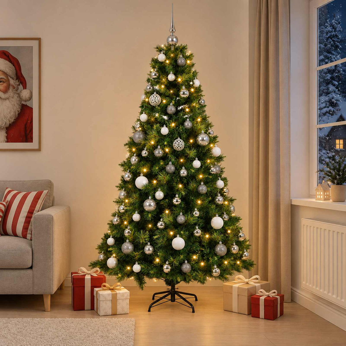 vidaXL Artificial Christmas Tree with Bauble 210 cm 300 LEDs