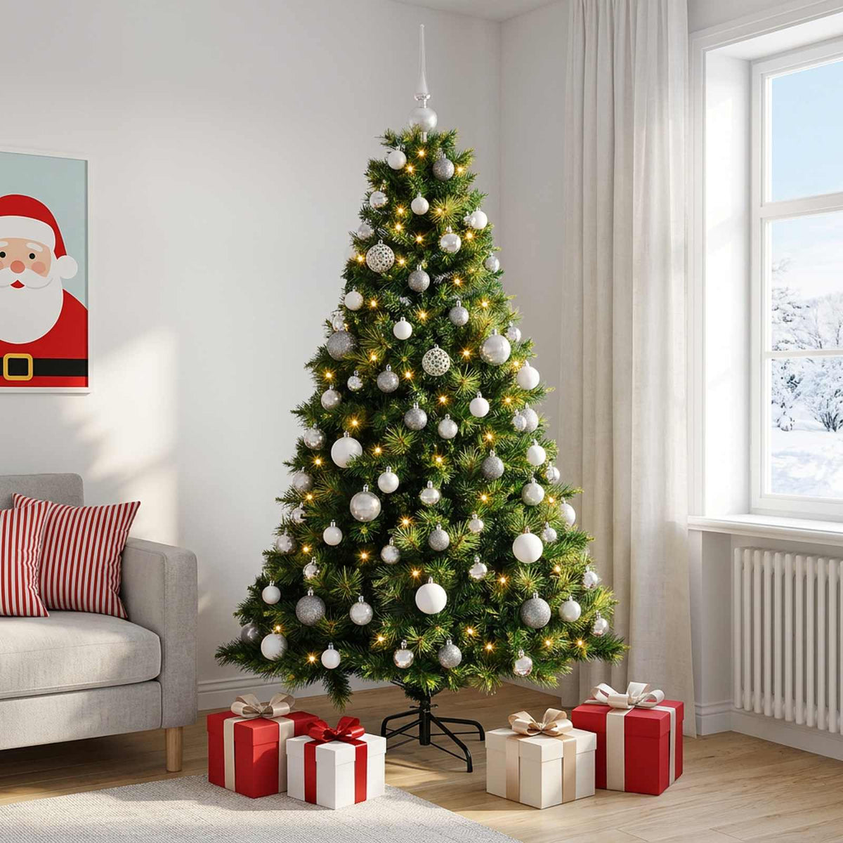 vidaXL Artificial Christmas Tree with Bauble 240 cm 300 LEDs