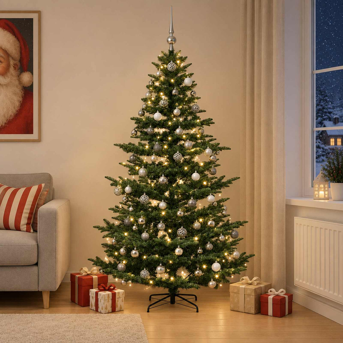 vidaXL Artificial Christmas Tree with Bauble 210 cm 300 LEDs