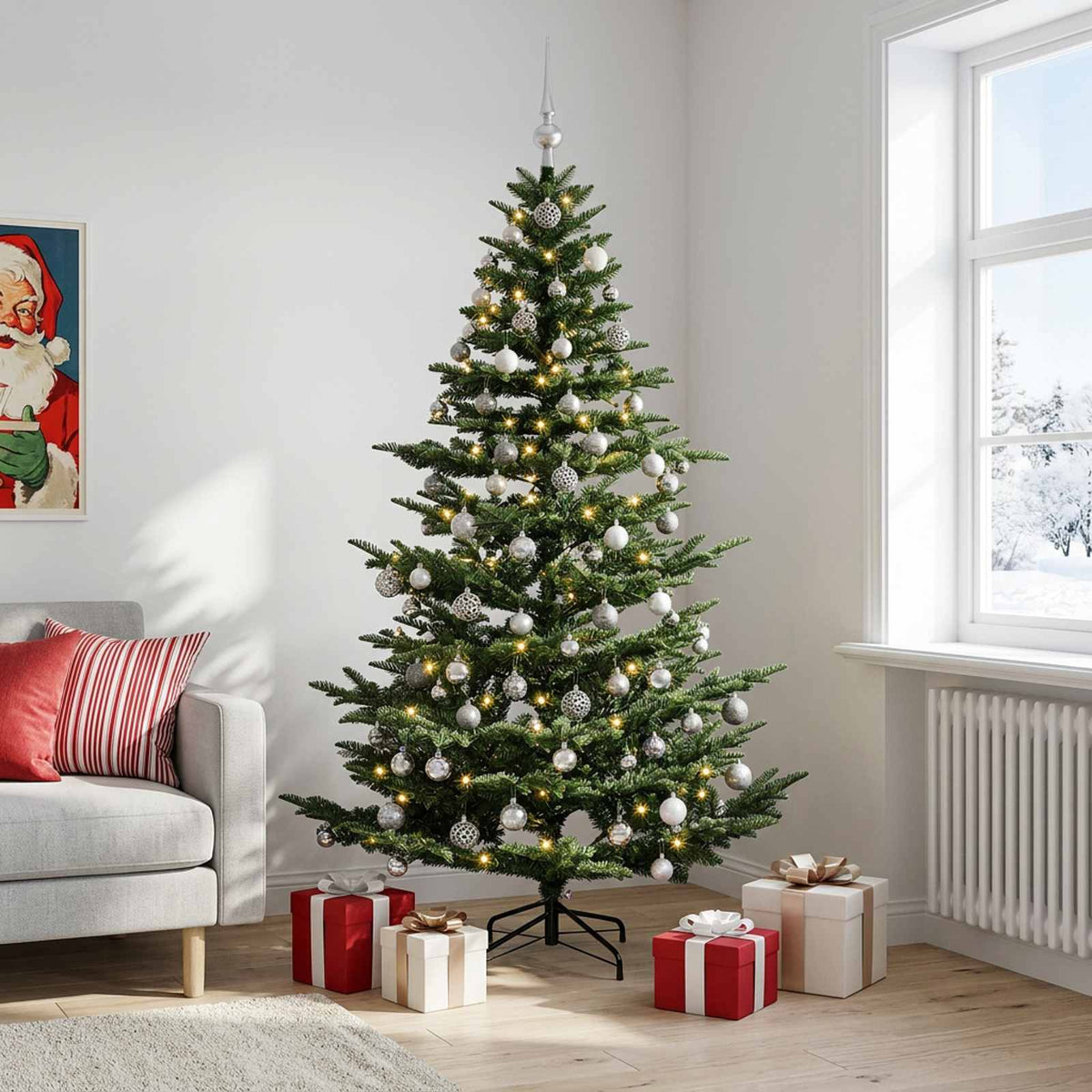 vidaXL Artificial Christmas Tree with Bauble 210 cm 300 LEDs