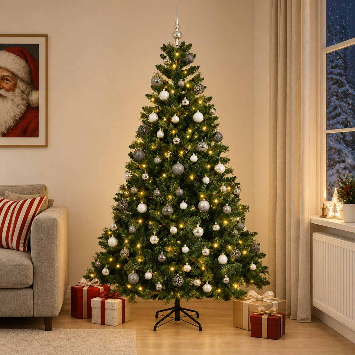 vidaXL Artificial Christmas Tree with Bauble 240 cm 300 LEDs