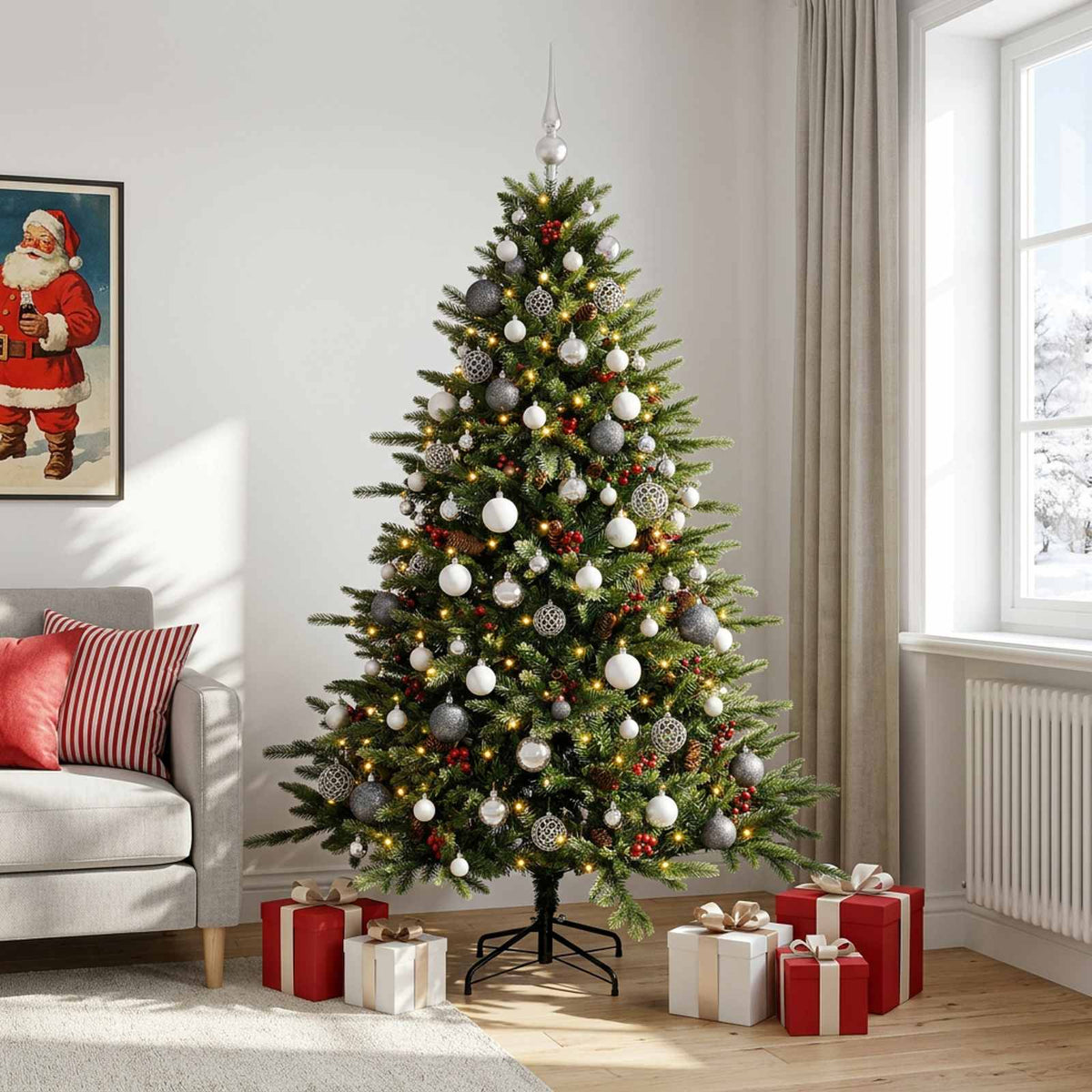 vidaXL Artificial Christmas Tree with Bauble 180 cm 300 LEDs