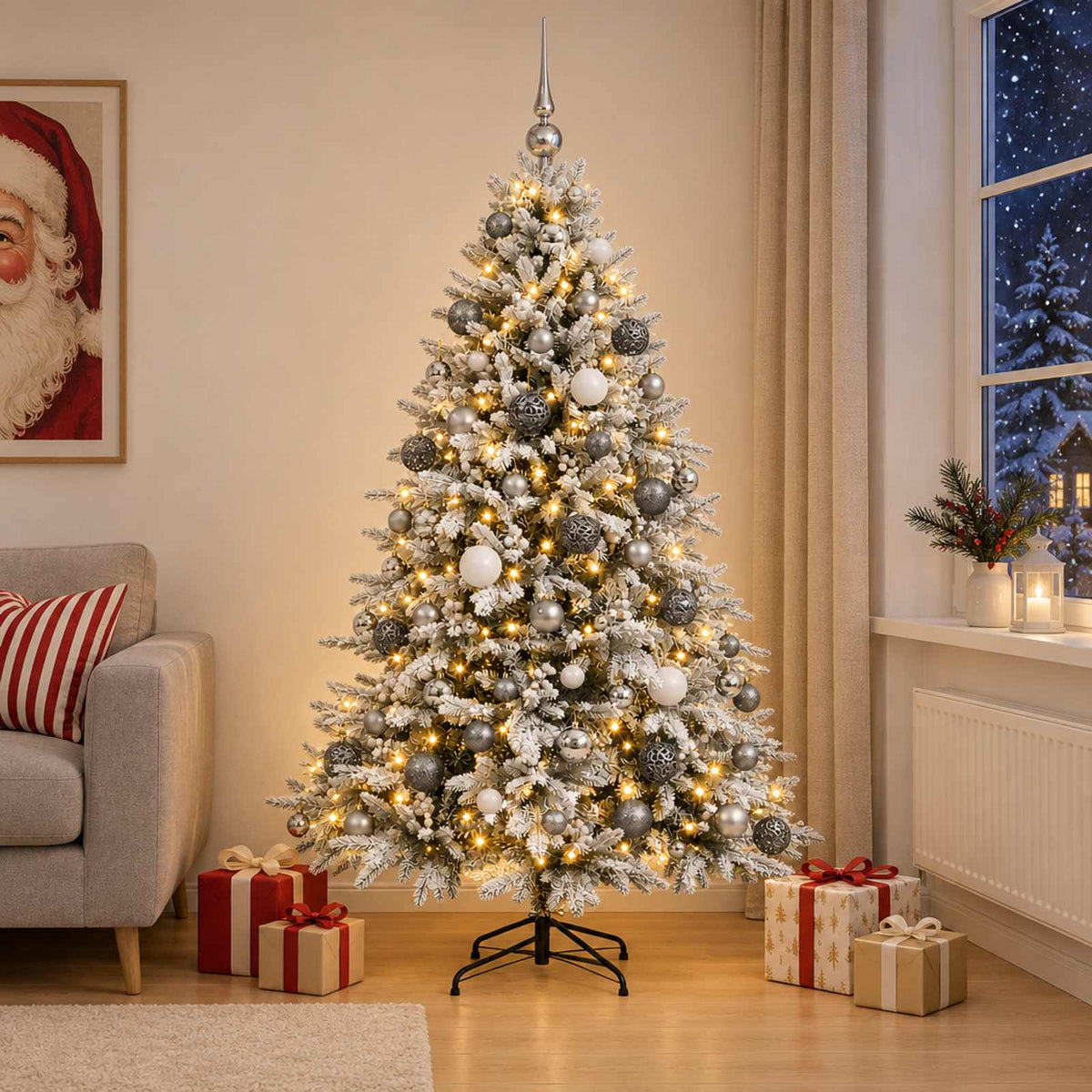 vidaXL Artificial Christmas Tree with Bauble 210 cm 300 LEDs