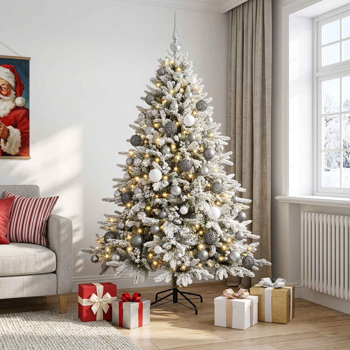 vidaXL Artificial Christmas Tree with Bauble 210 cm 300 LEDs