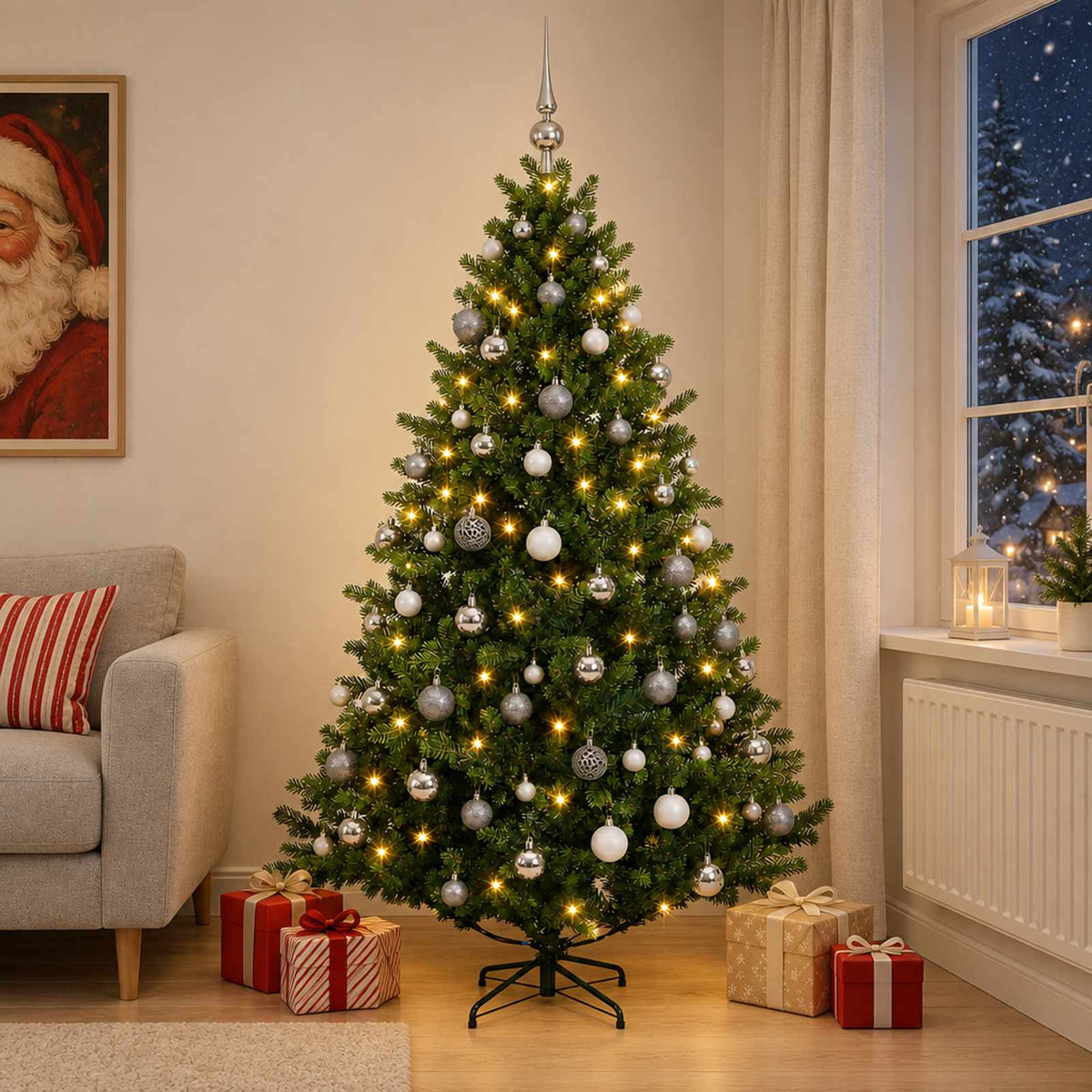 vidaXL Artificial Christmas Tree with Bauble 240 cm 300 LEDs