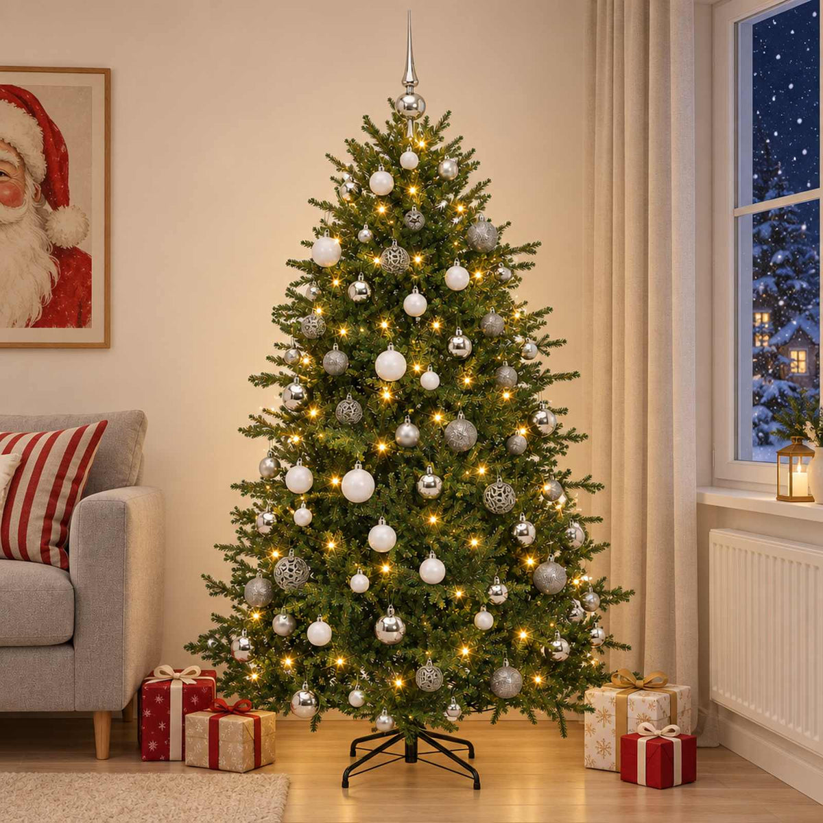 vidaXL Artificial Christmas Tree with Bauble 210 cm 300 LEDs