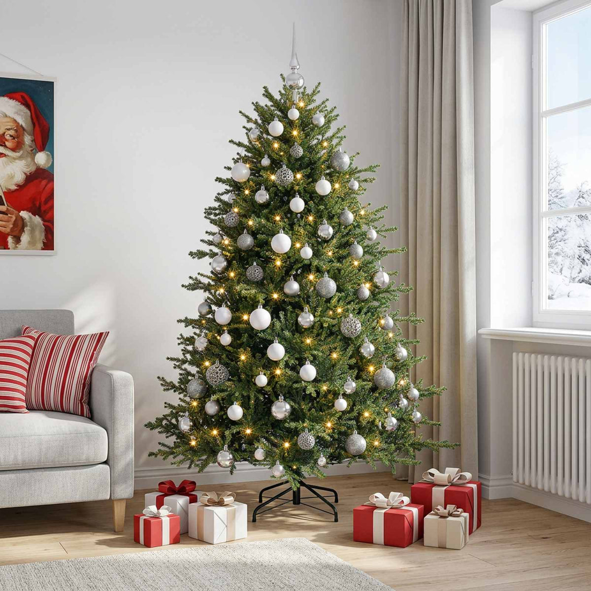 vidaXL Artificial Christmas Tree with Bauble 210 cm 300 LEDs