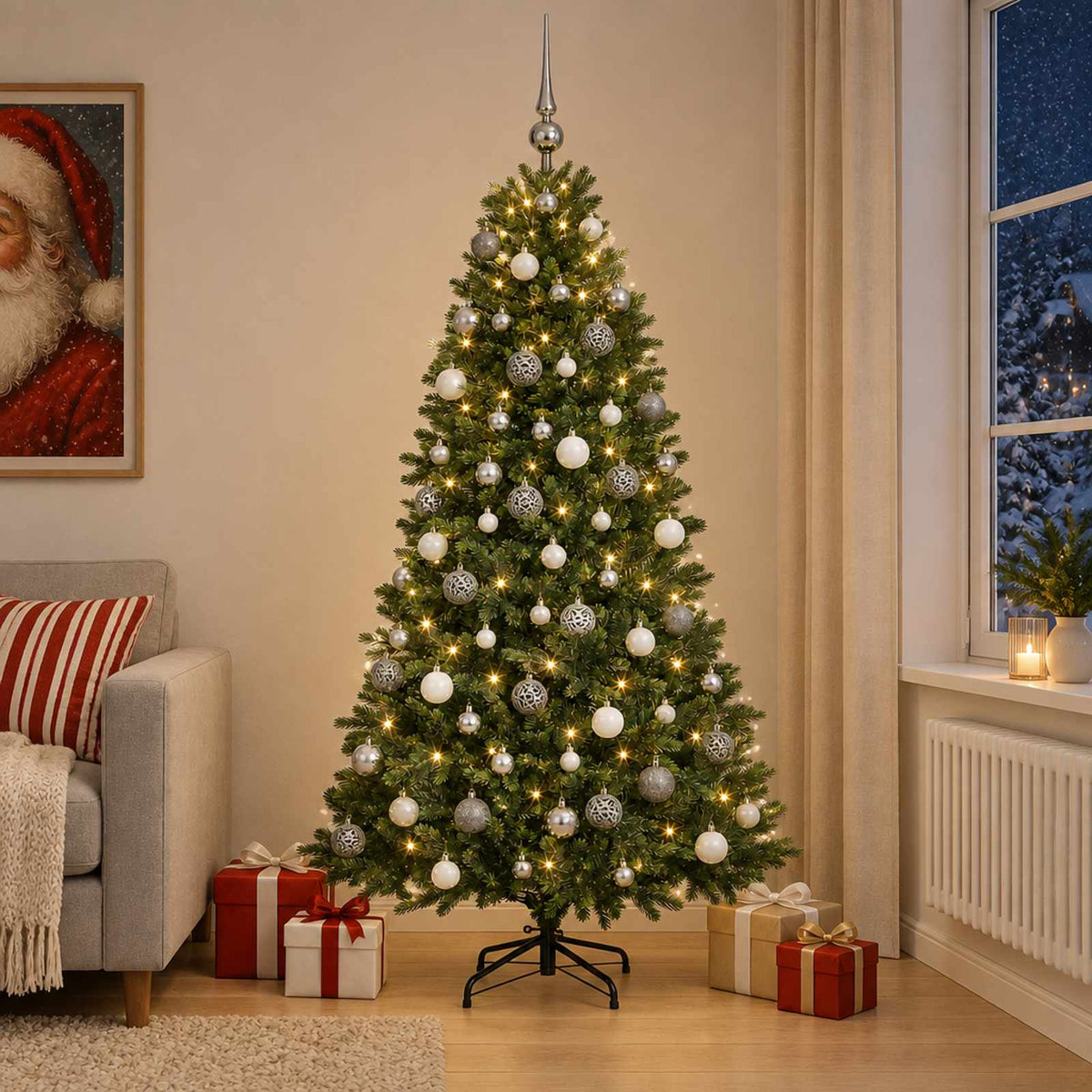 vidaXL Artificial Christmas Tree with Bauble 180 cm 300 LEDs