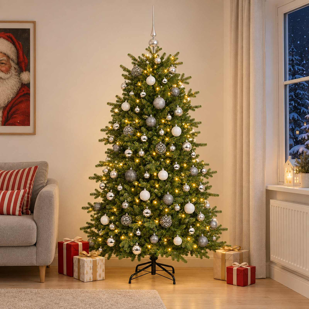 vidaXL Artificial Christmas Tree with Bauble 180 cm 300 LEDs