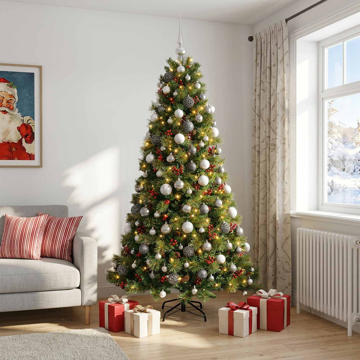 vidaXL Artificial Christmas Tree with Bauble 180 cm 300 LEDs