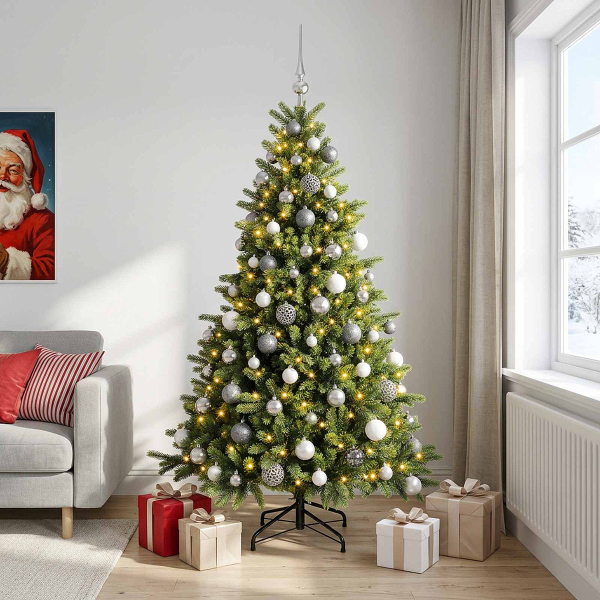 vidaXL Artificial Christmas Tree with Bauble 180 cm 300 LEDs