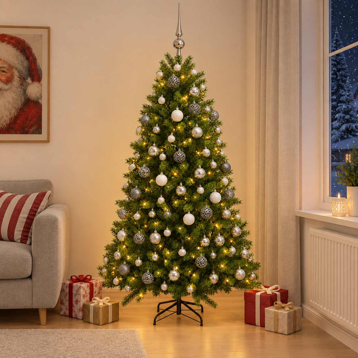 vidaXL Artificial Christmas Tree with Bauble 180 cm 300 LEDs