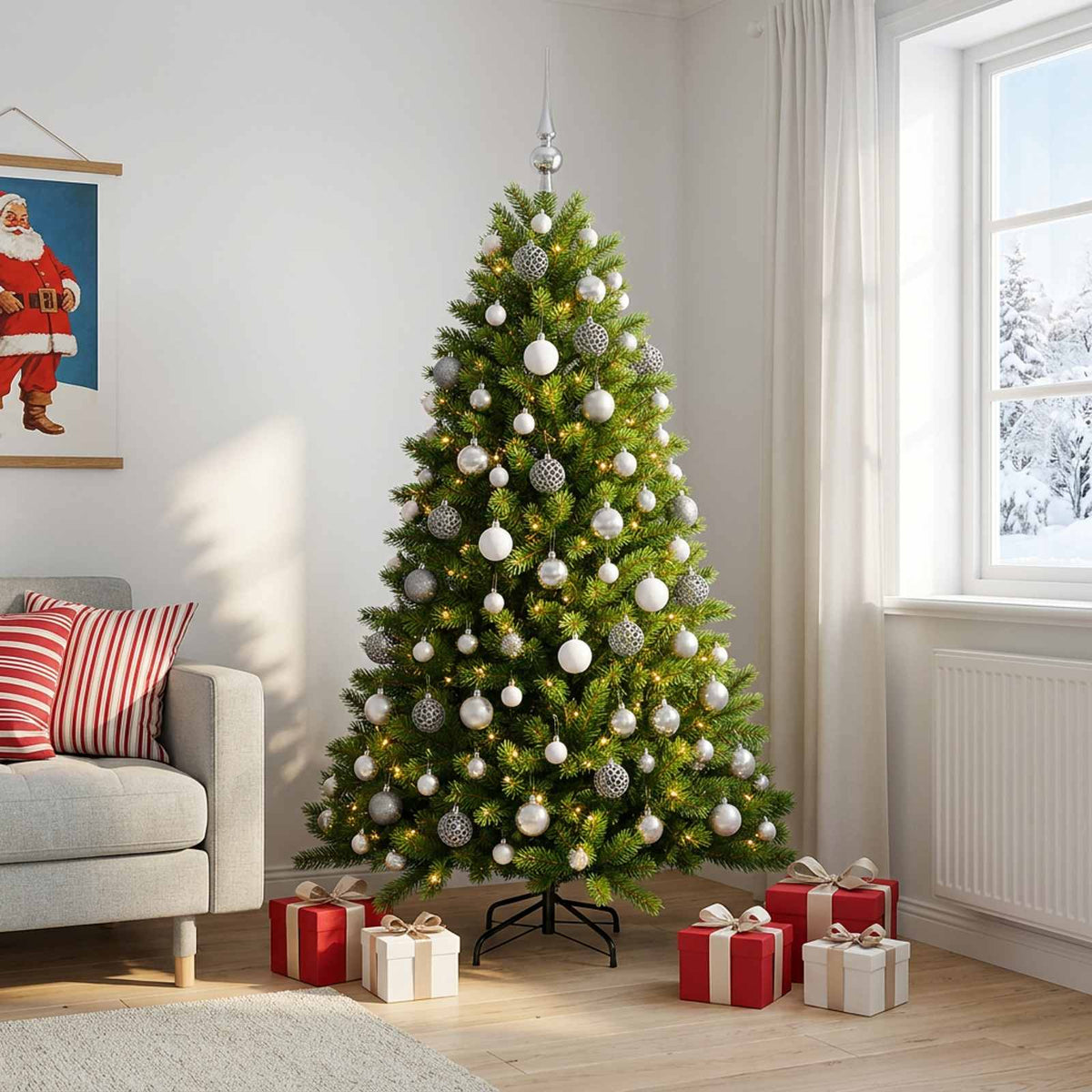 vidaXL Artificial Christmas Tree with Bauble 180 cm 300 LEDs