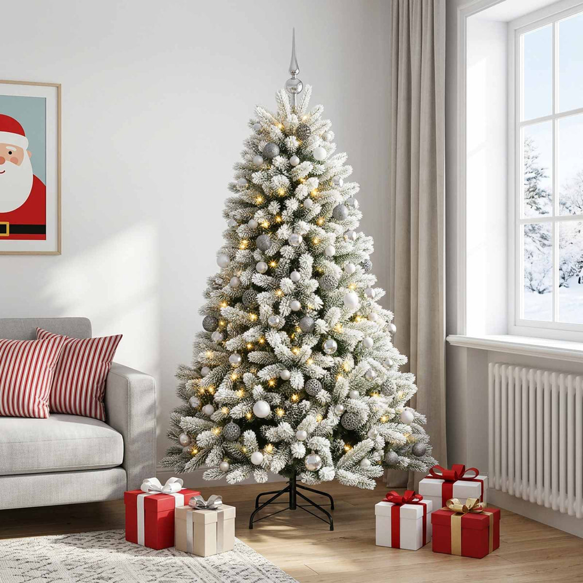vidaXL Artificial Christmas Tree with Bauble 210 cm 300 LEDs