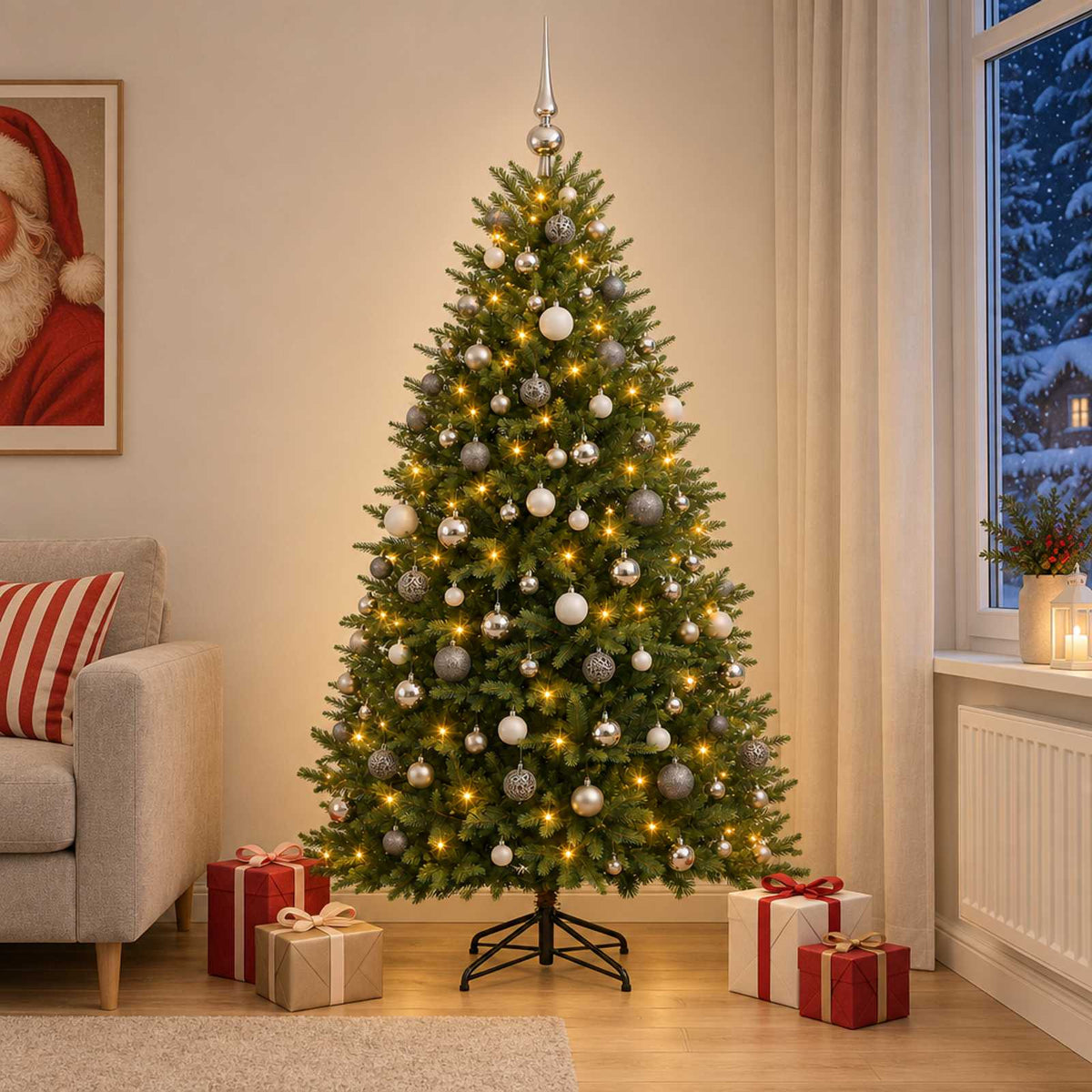 vidaXL Artificial Christmas Tree with Bauble 180 cm 300 LEDs