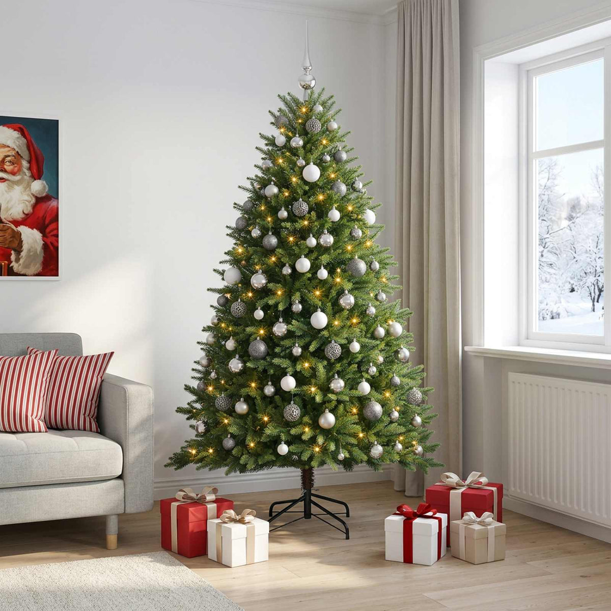 vidaXL Artificial Christmas Tree with Bauble 240 cm 300 LEDs