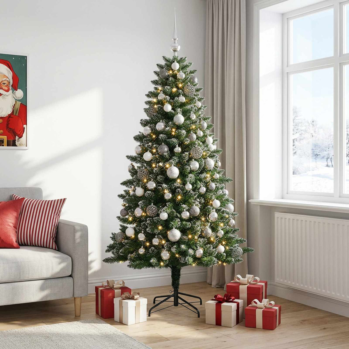 vidaXL Artificial Christmas Tree with Bauble 180 cm 300 LEDs