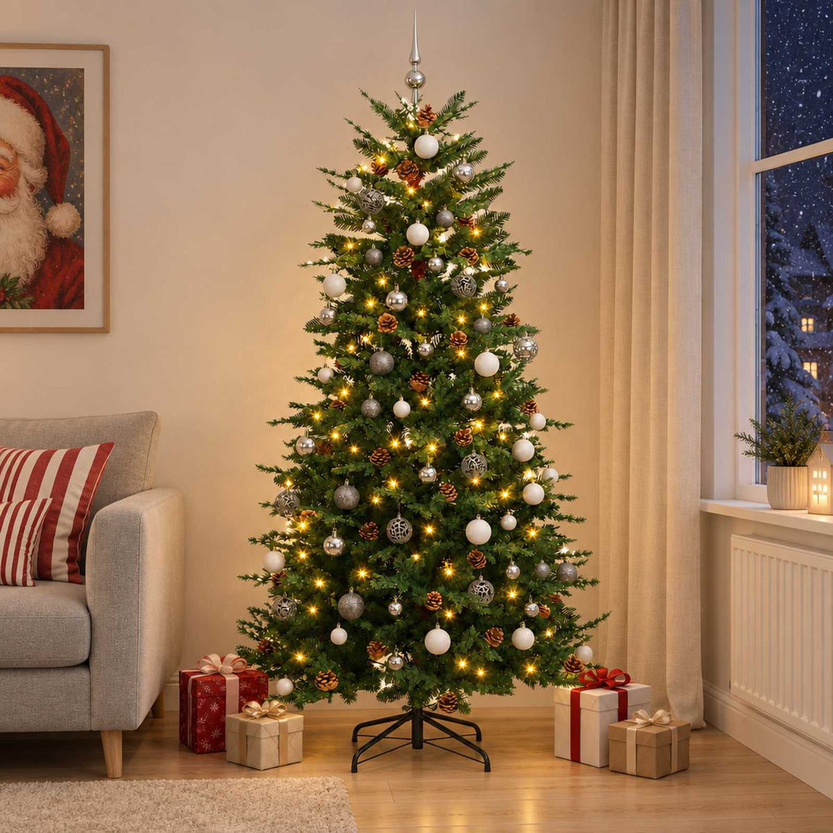 vidaXL Artificial Hinged Christmas Tree 180 cm 300 LEDs Warm White