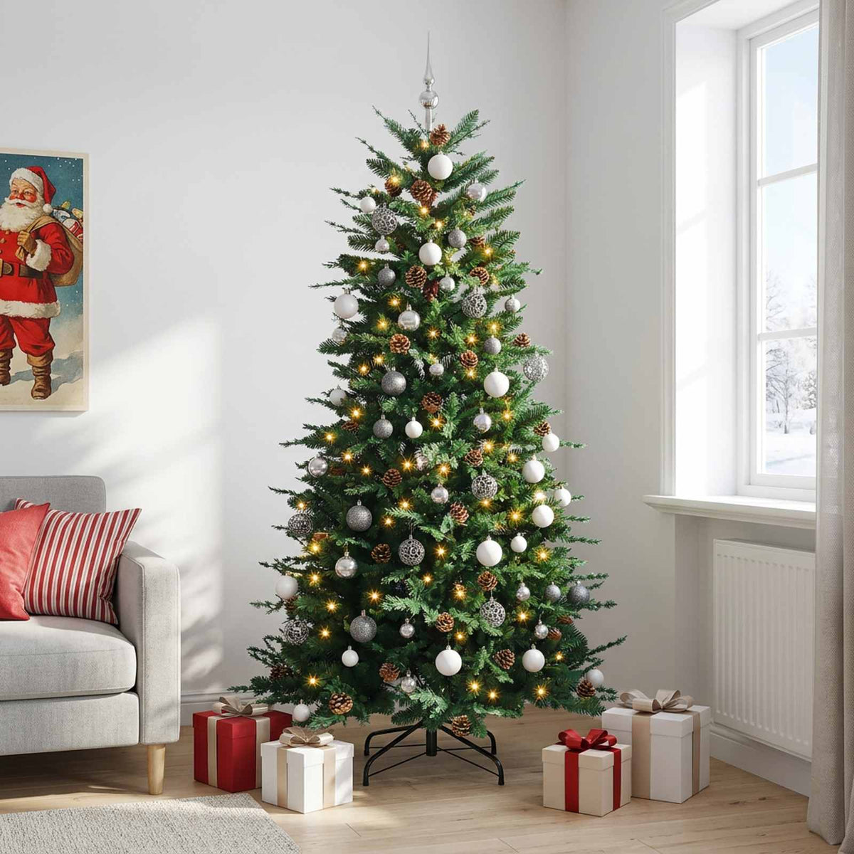 vidaXL Artificial Hinged Christmas Tree 180 cm 300 LEDs Warm White