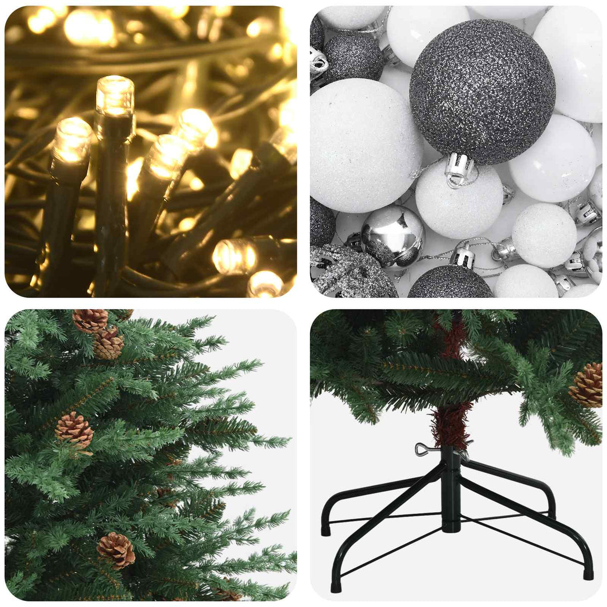 vidaXL Artificial Hinged Christmas Tree 180 cm 300 LEDs Warm White