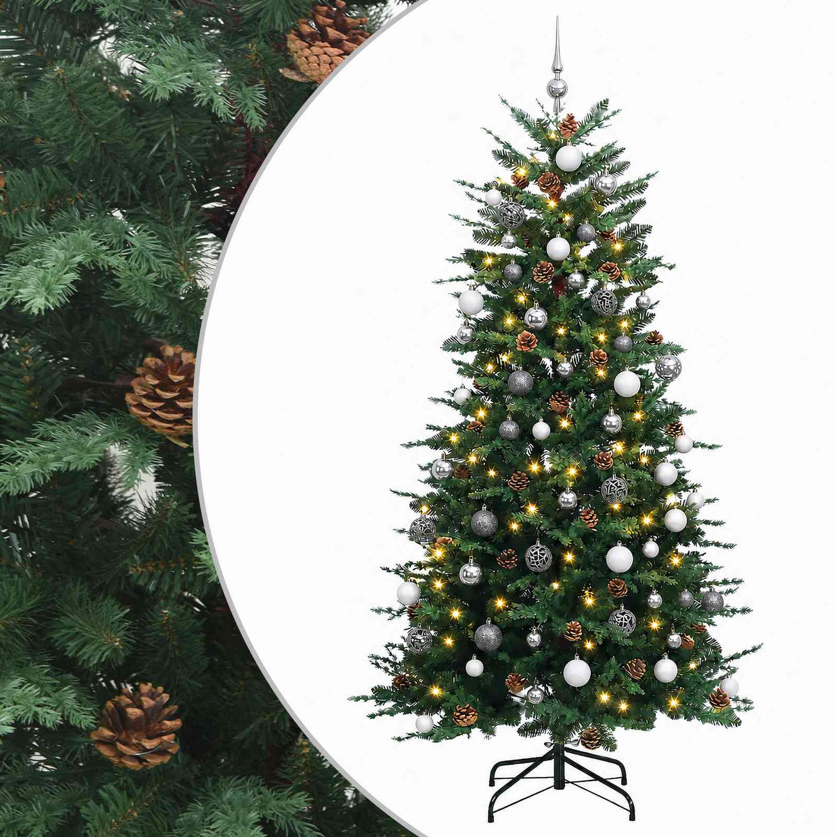 vidaXL Artificial Hinged Christmas Tree 180 cm 300 LEDs Warm White