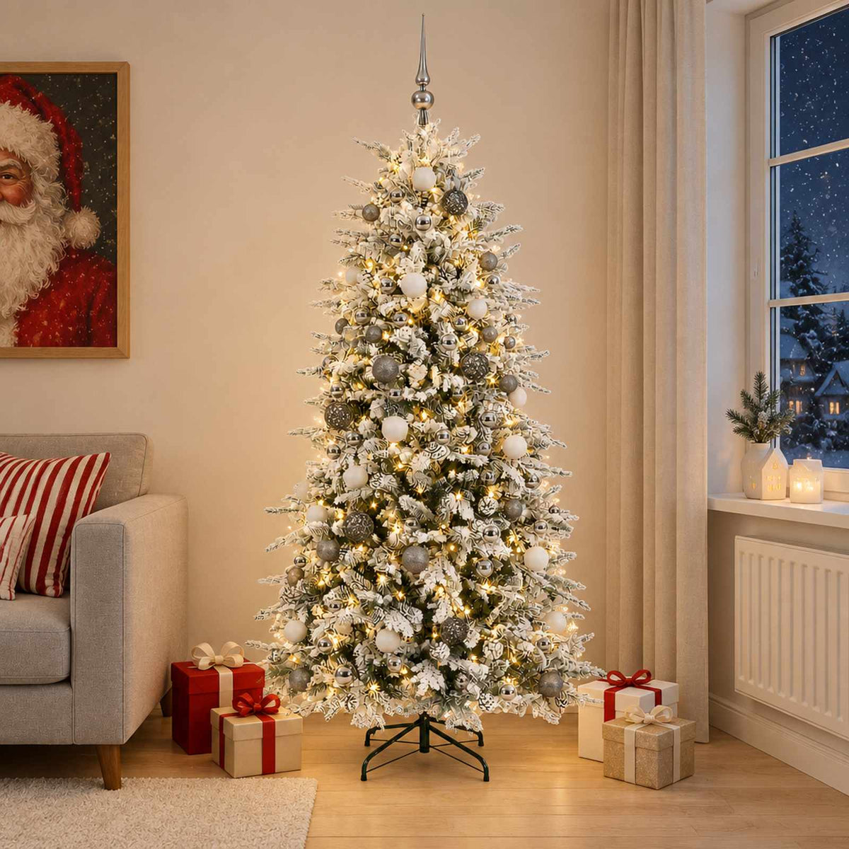 vidaXL Artificial Christmas Tree with Bauble 210 cm 300 LEDs