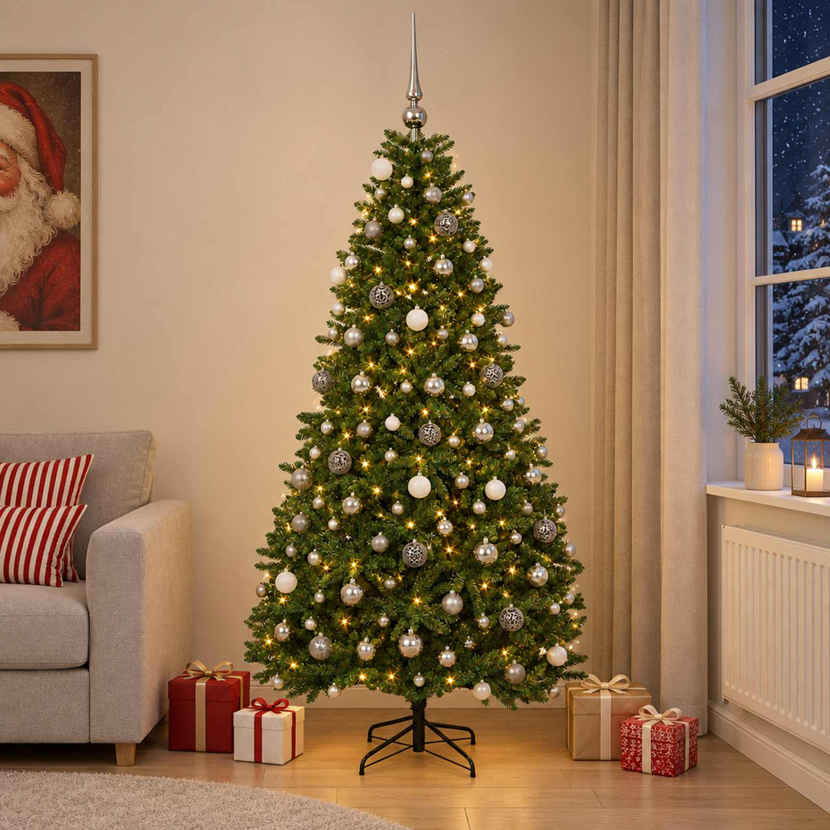vidaXL Artificial Christmas Tree Mid-green with Bauble 240 cm 300 LEDs