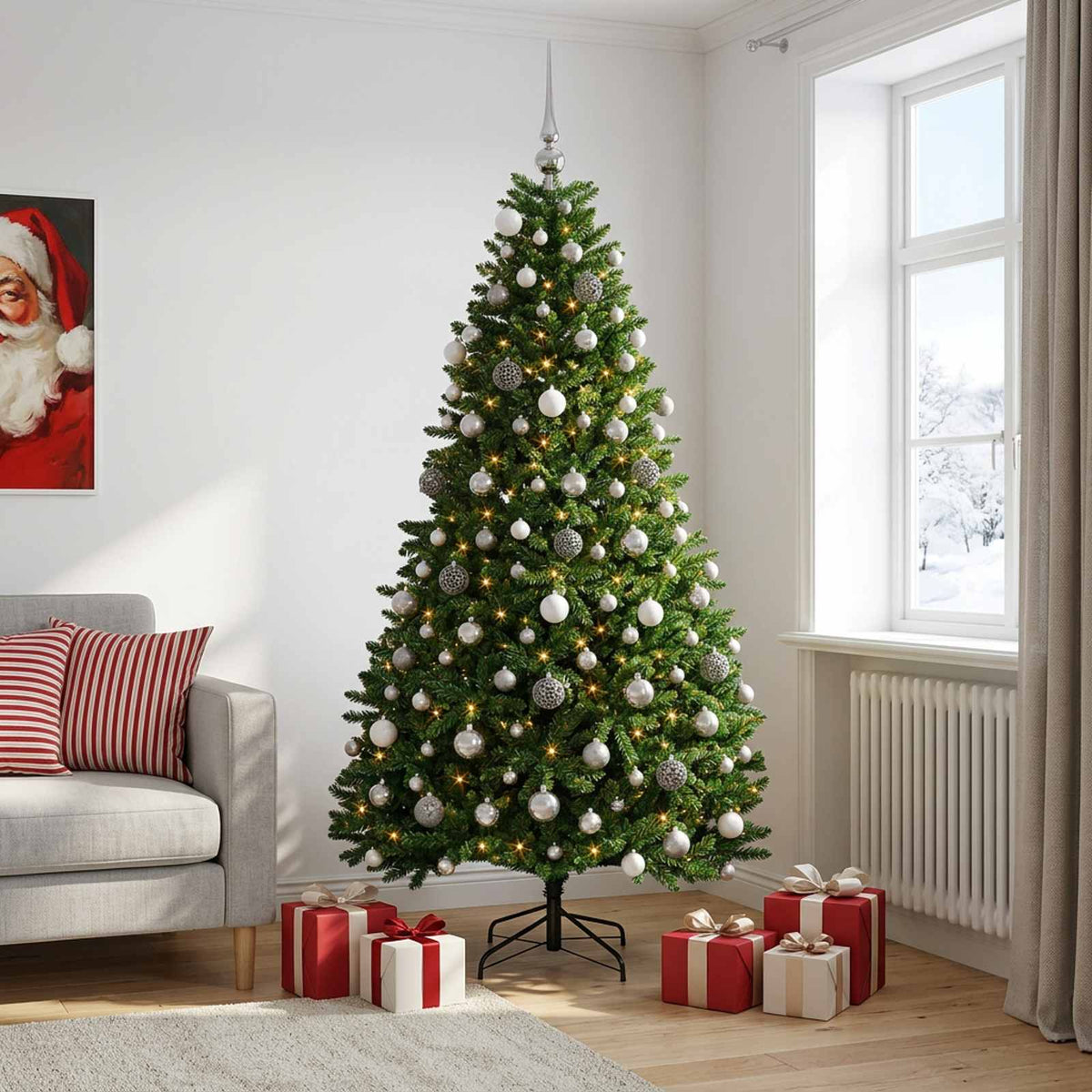 vidaXL Artificial Christmas Tree Mid-green with Bauble 240 cm 300 LEDs