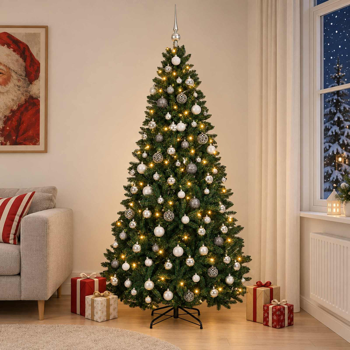 vidaXL Artificial Christmas Tree Dark Green with Bauble 210 cm