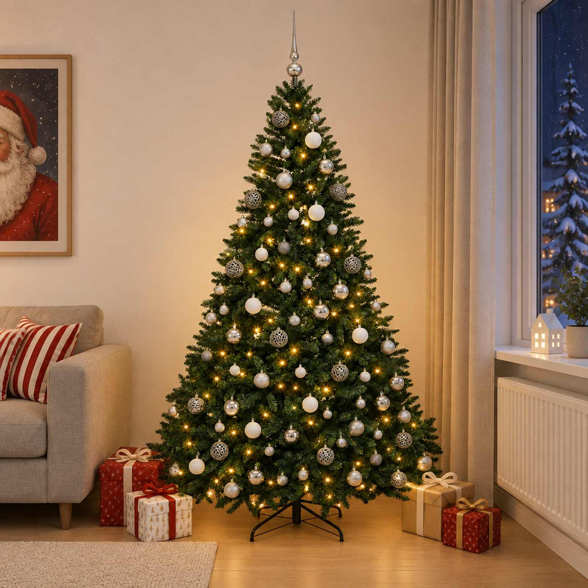 vidaXL Artificial Christmas Tree Dark Green with Bauble 270 cm