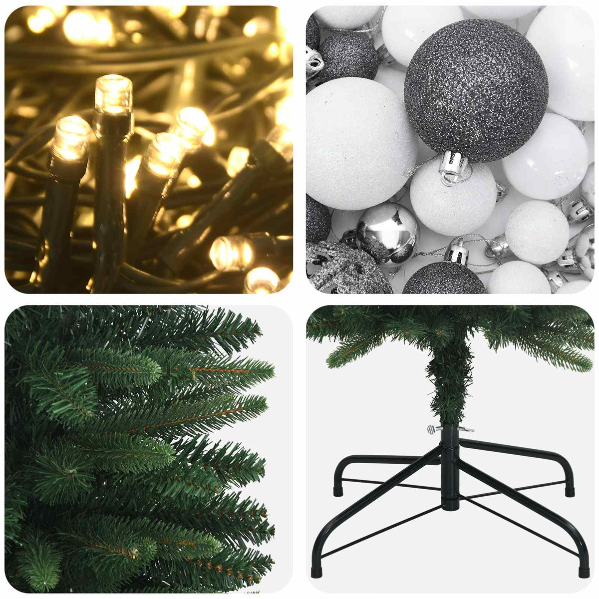 vidaXL Artificial Slim Christmas Tree with Baubles 180 cm 300 LEDs