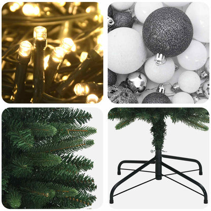 vidaXL Artificial Slim Christmas Tree with Baubles 180 cm 300 LEDs