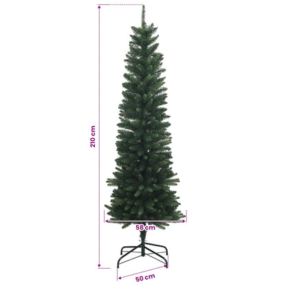vidaXL Artificial Slim Christmas Tree with Baubles 210 cm 300 LEDs
